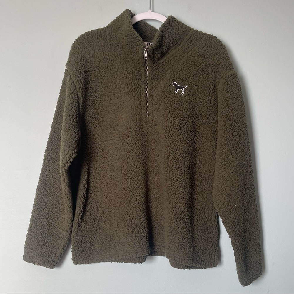 VS PINK Pullover Sherpa Dark Green with pockets
